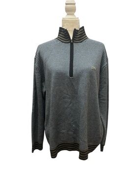 Lacoste Mens 100% Wool Striped Wuarter Zip Sweater Preppy Frat